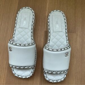 Chanel White Slides Size 39